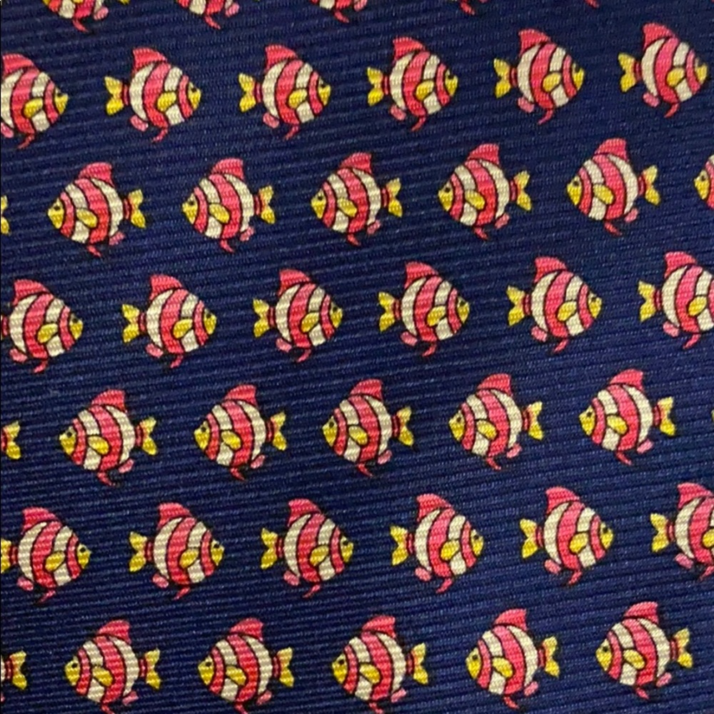 Navy Fish pattern tie. - Picture 2 of 3
